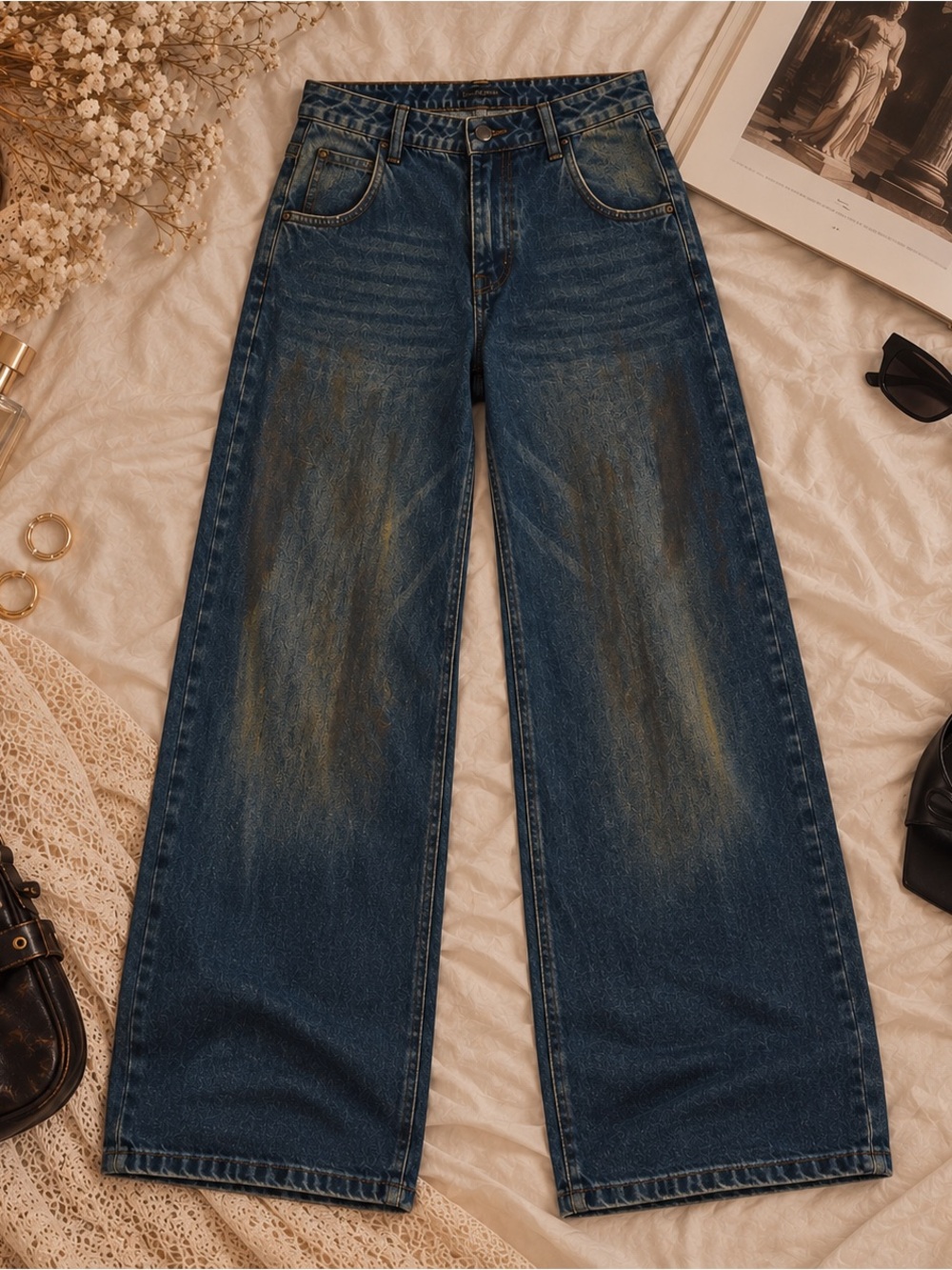 Dolls Kill Sinful Attitude Wide Leg Jeans – Dirty Blue